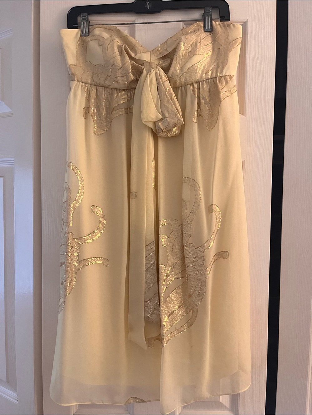 Vintage Y2K Nicole by Nicole Miller Strapless Cream Gold-Accent Cocktail Dress